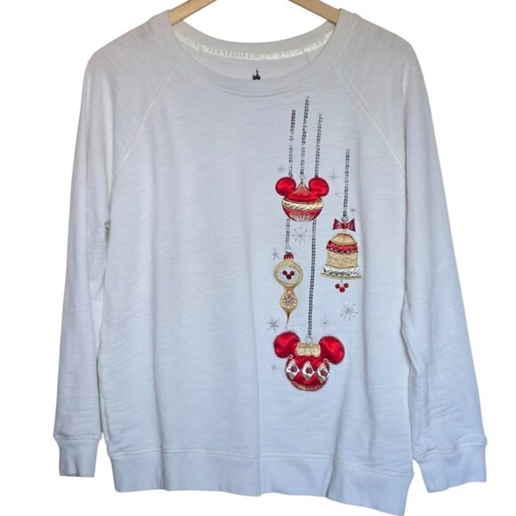 Disney Parks Holiday Mickey Ornament Sweatshirt White XL Christmas Embroidered - Picture 1 of 5